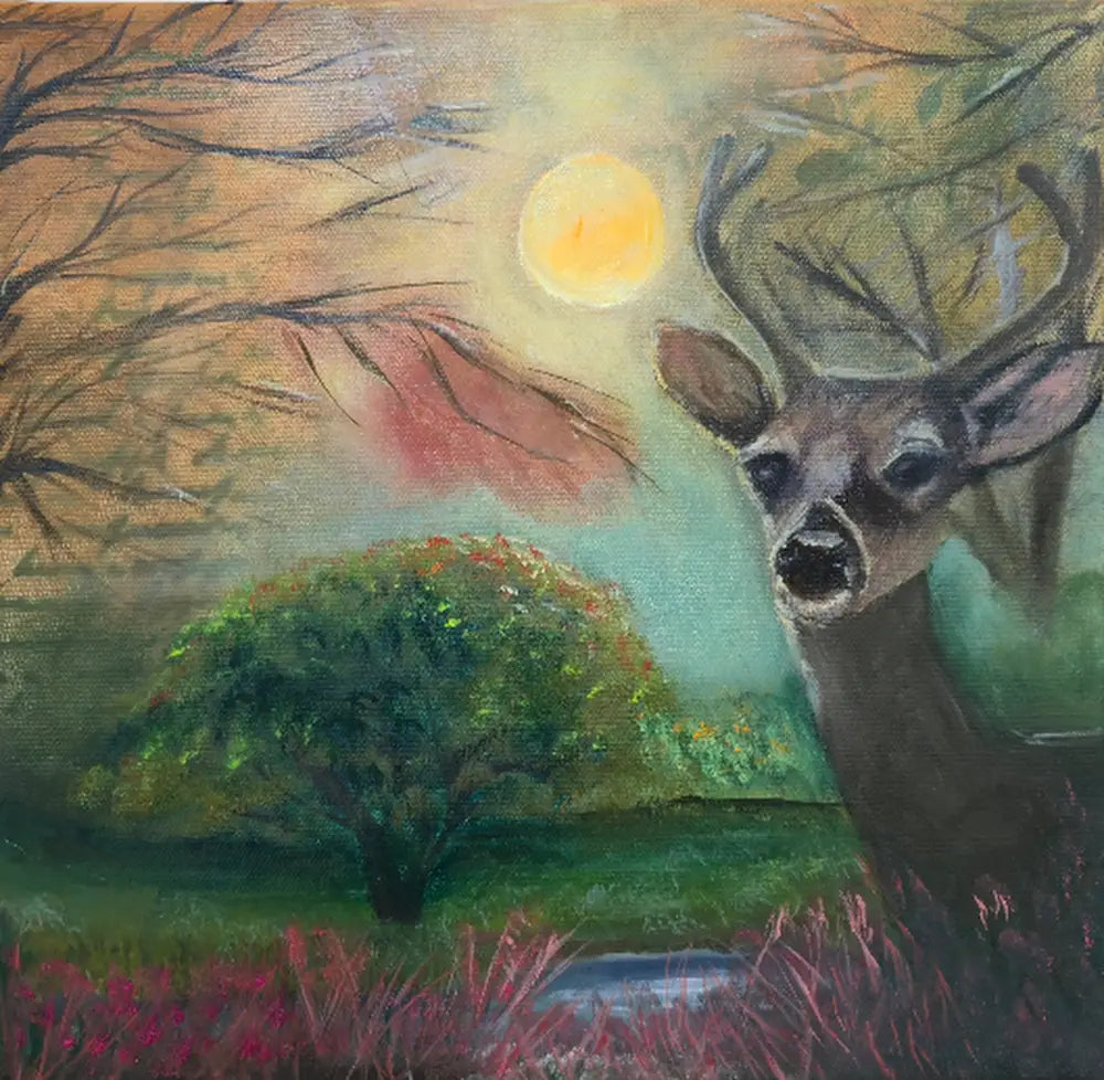 ’Deer in Twilight’ Original mixed media oil painting 12’’x12’’x1.5 $35 painting