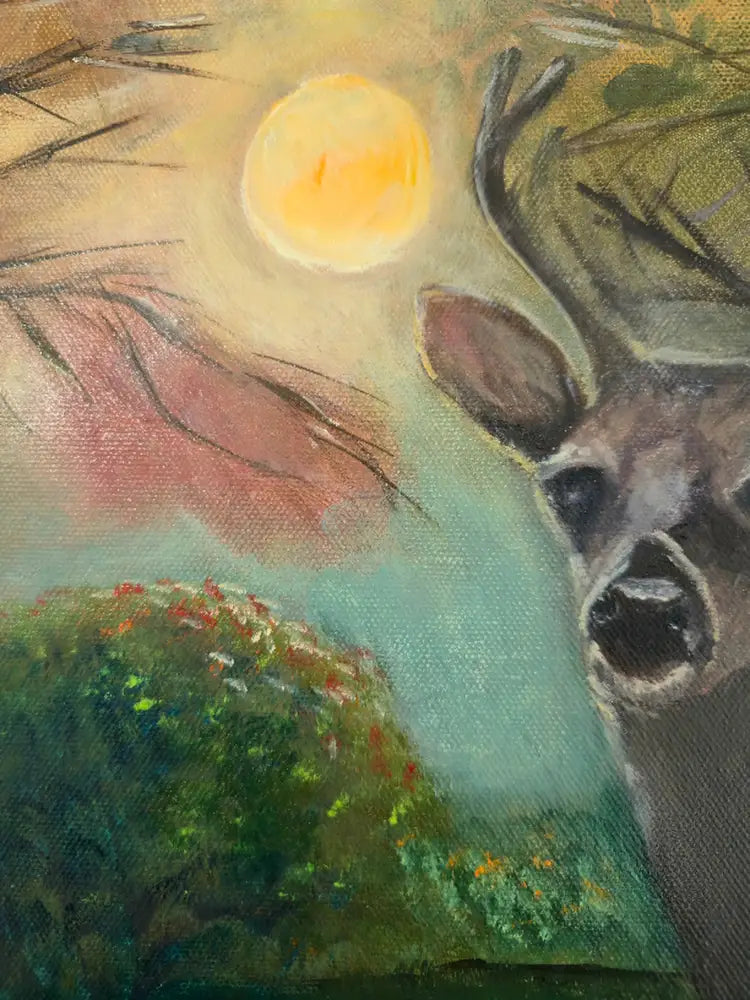 ’Deer in Twilight’ Original mixed media oil painting 12’’x12’’x1.5 $35 painting