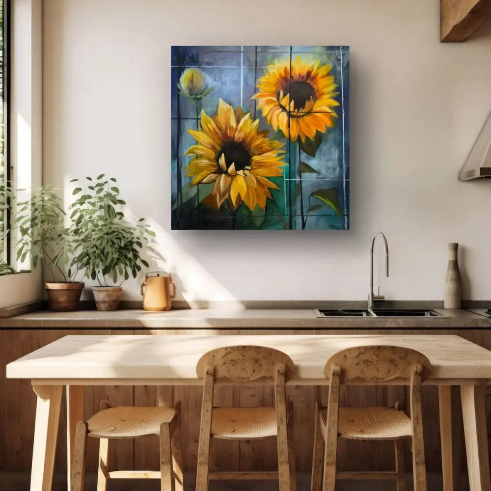 ’Sunflower Serenade’ Original mixed media oil painting 30’’x30’’x2’’ cradled Gesso Board $975 painting