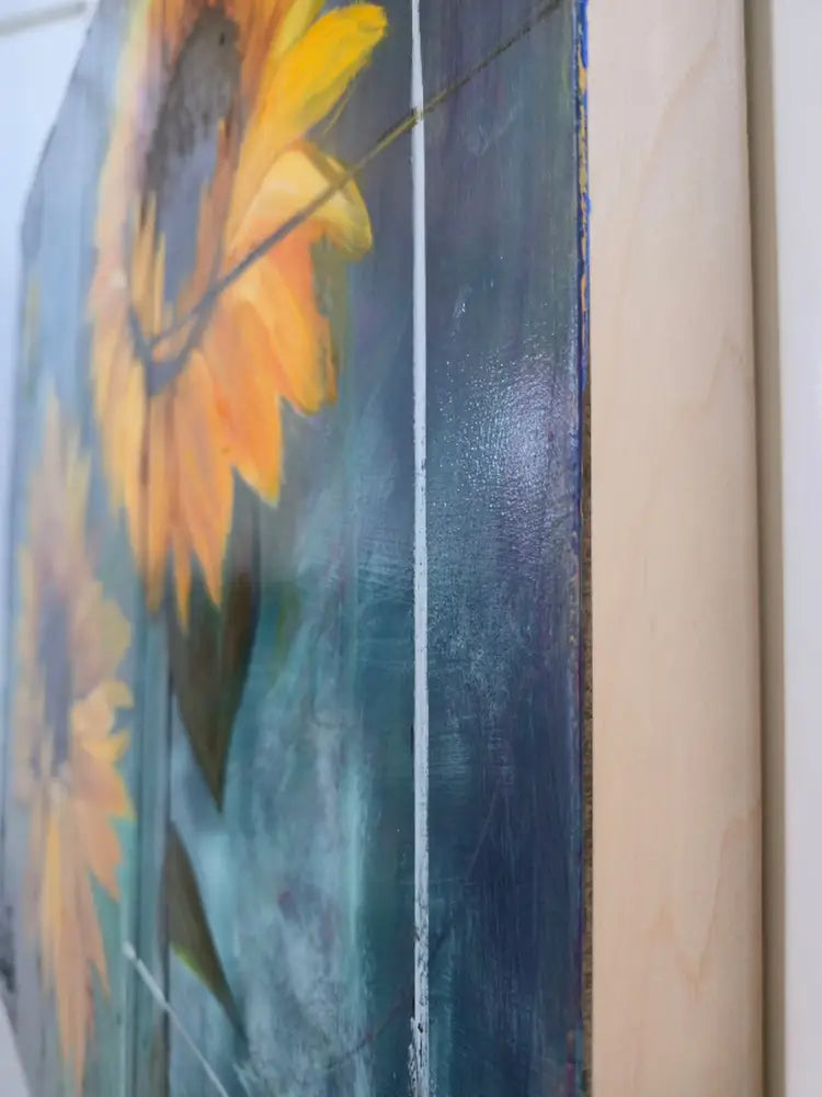 ’Sunflower Serenade’ Original mixed media oil painting 30’’x30’’x2’’ cradled Gesso Board $975 painting