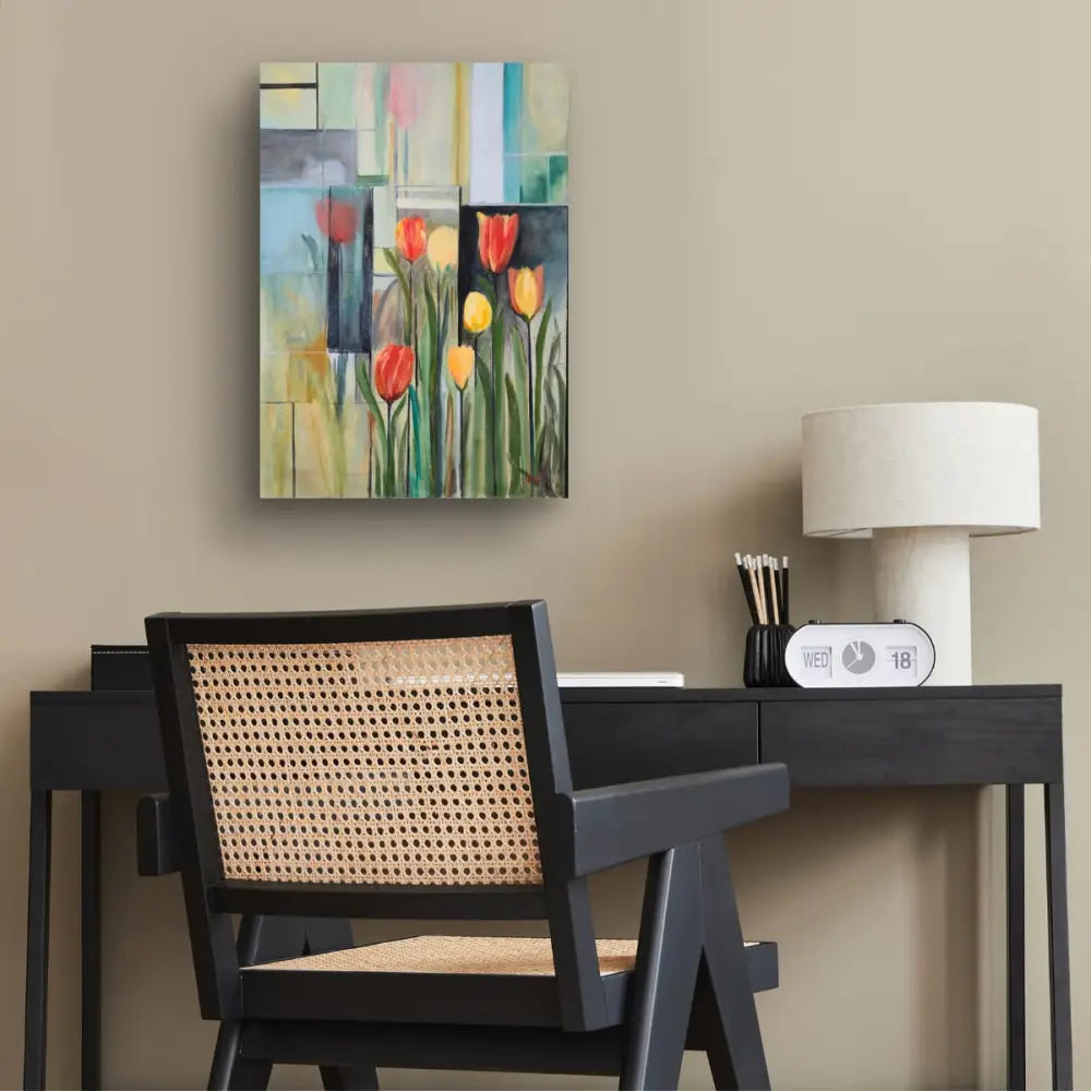 ’Tulip Garden’ Original mixed media oil painting on 24’’x 18’’x 1.5’’ cradled Gesso board $275 painting