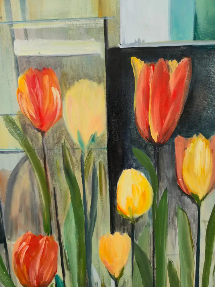 ’Tulip Garden’ Original mixed media oil painting on 24’’x 18’’x 1.5’’ cradled Gesso board $275 painting